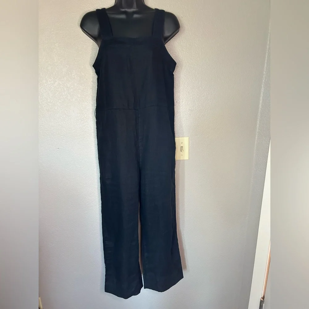 EVERLANE Black Linen Cropped Overall Coverall Jumpsuit Romper Relaxed Fit BOHO